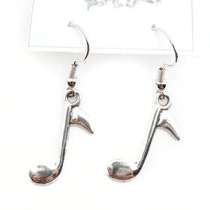 Handmade Silvertone Eighth (1/8) Music Note Earrings, New